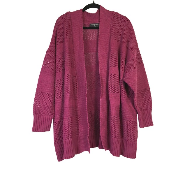 Lane Bryant Sweaters - Lane Bryant Magenta Pink Chunky Pointelle Knit‎ Open Front Cardigan Plus 26/28